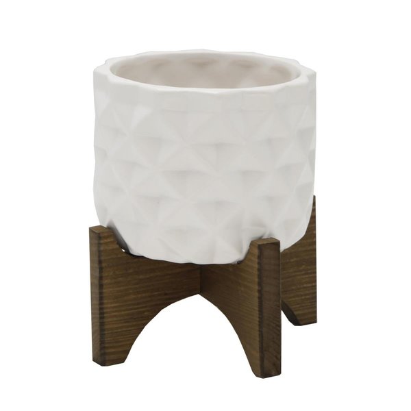 Conservatorio 5 in Ceramic Dimple Pattern on Wood Stand Matte White CO1763617